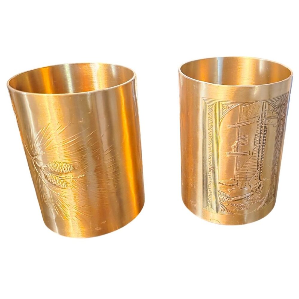 2 Vintage Bronze Cups Wendell August Forge 1978 Pinecone‎ & Lighthouse Handmade